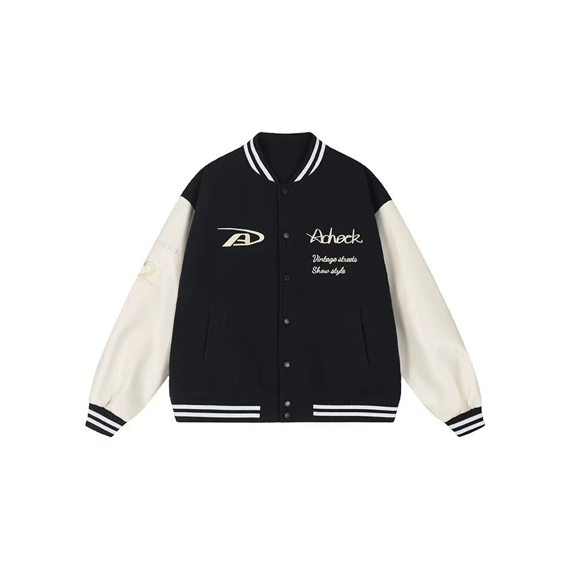 ACHOCK Basic Logo Embroidered Baseball Jacket