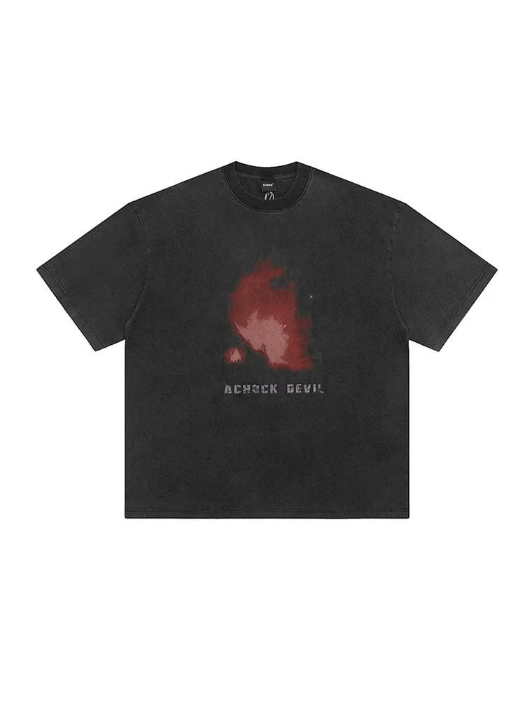 ACHOCK Washed Black Abstract Flame Print T-shirt