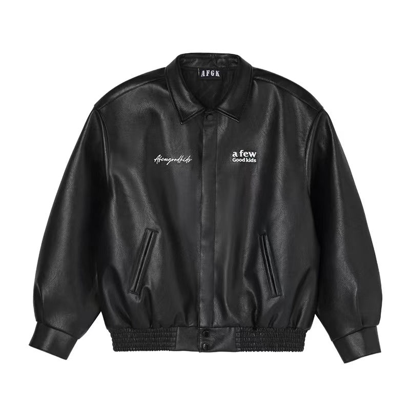 AFGK Logo Embroidered Leather Jacket