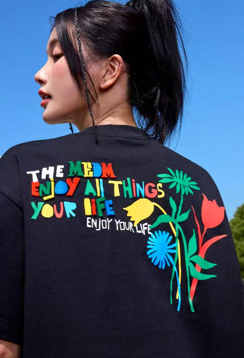 MEDM Colorful Floral Paper-cut Short-sleeved T-shirt