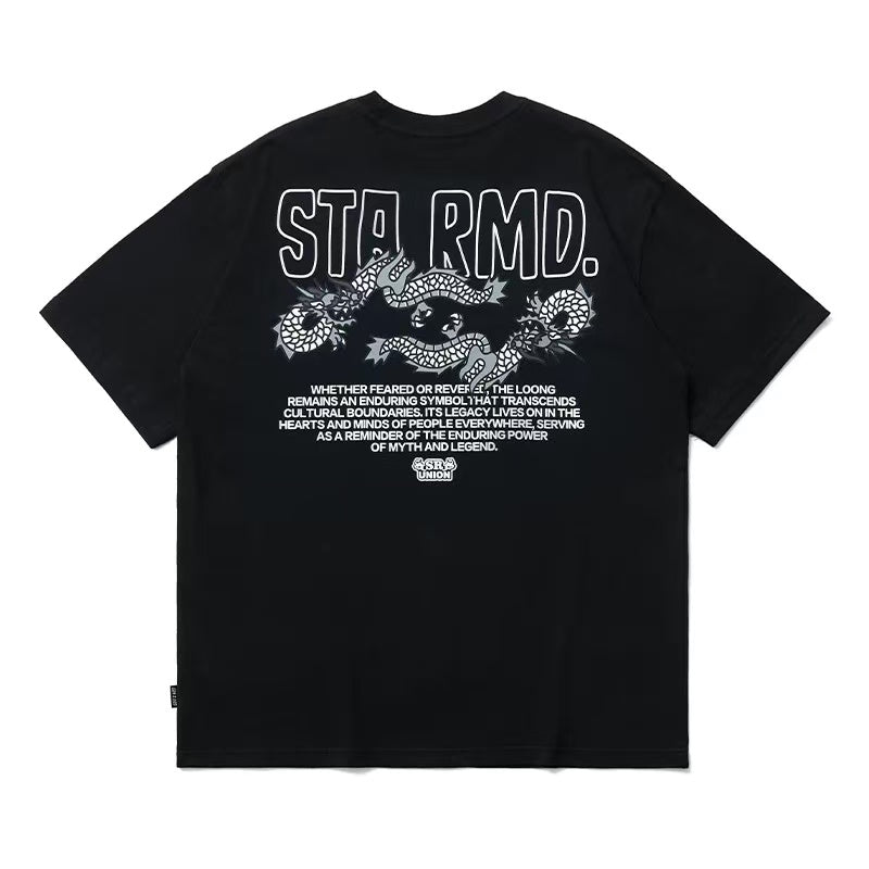 REMEDYxSTA Cartoon Dragon Print Short-sleeve T-shirt