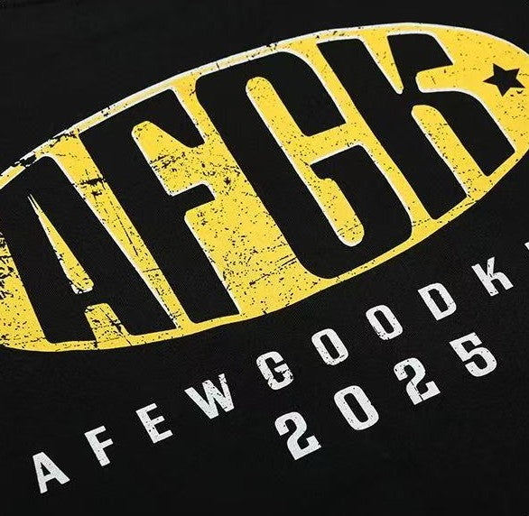 AFGK Retro Distressed Logo Print Short-sleeved T-shirt