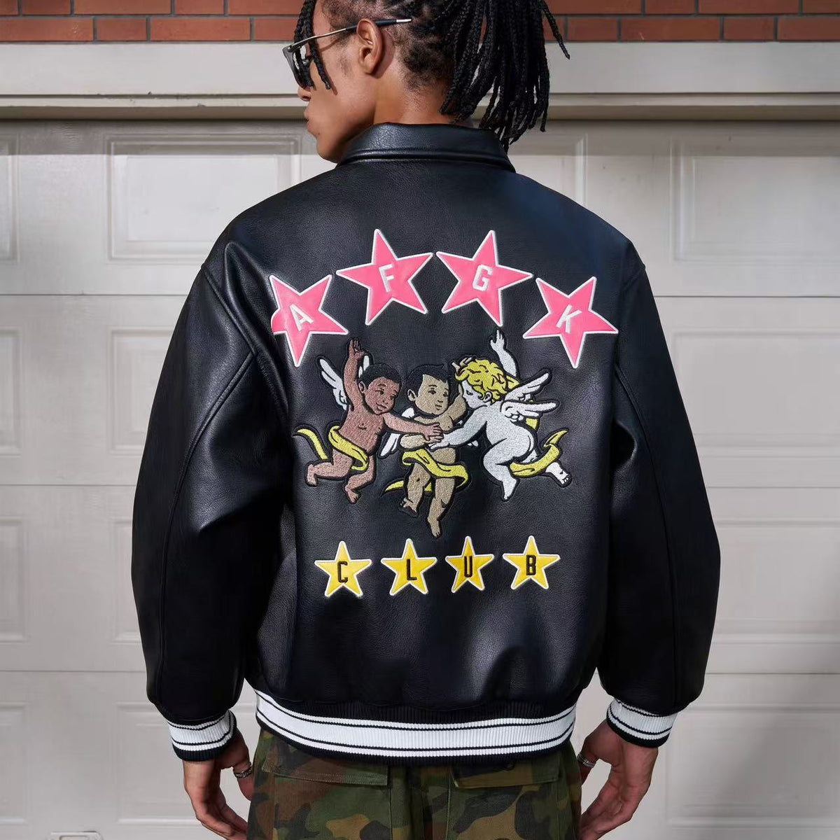 AFGK Star Angel Embroidered Leather Jacket