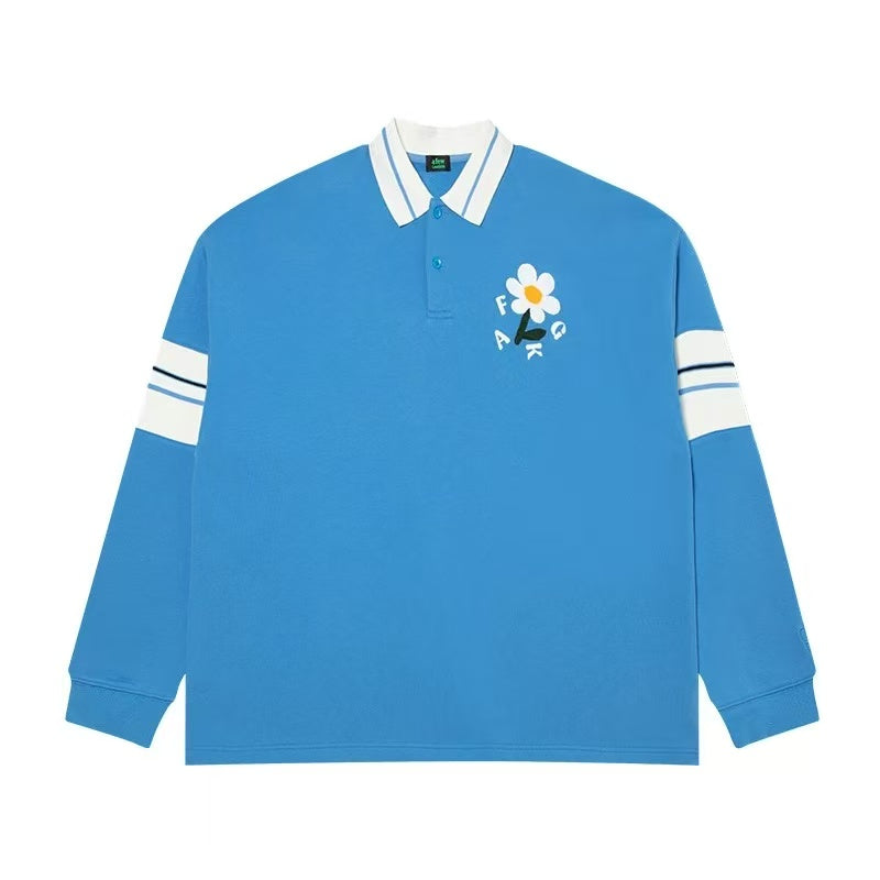 AFGK Small Flower Long-sleeve Polo T-shirt