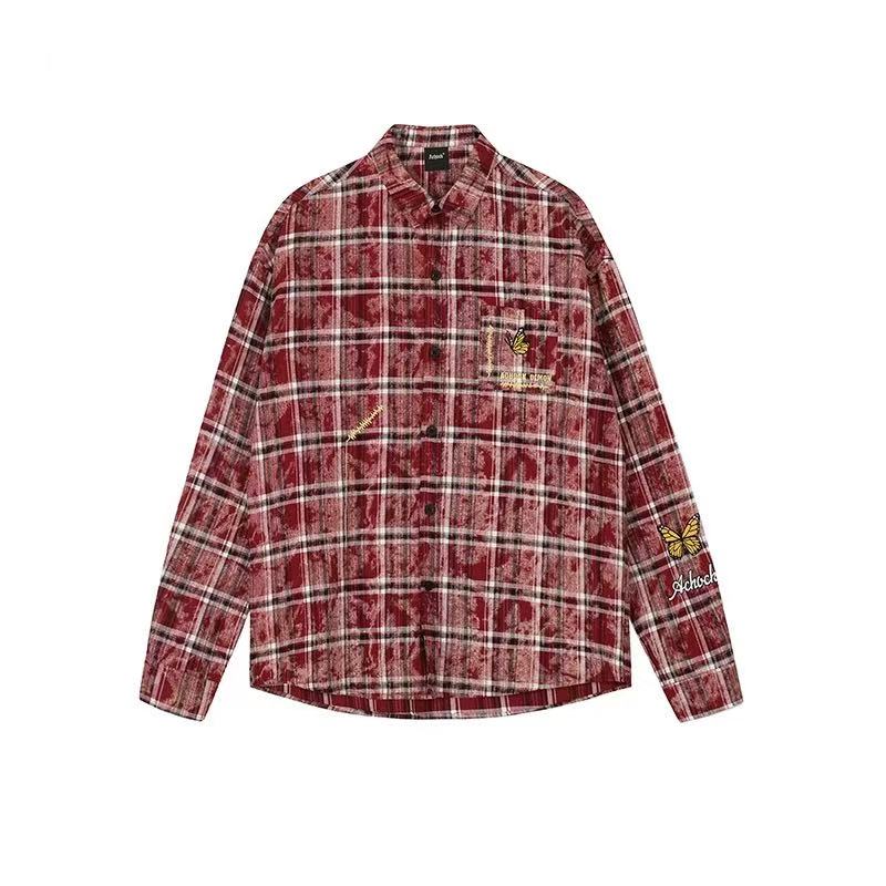 ACHOCK Washed Butterfly Embroidered Long-sleeved Shirt