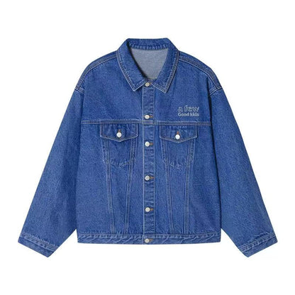 AFGK Three Angels Topstitch Embroidered Denim Jacket