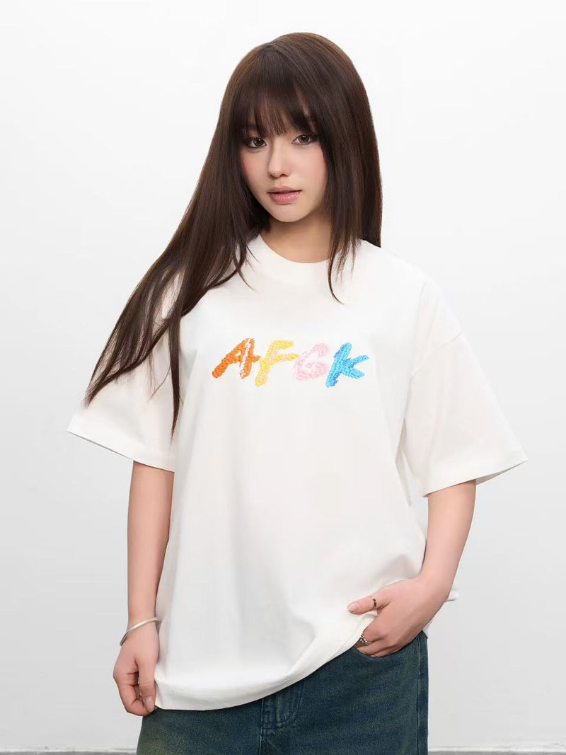 AFGK Colorful Logo Embroidered Short-sleeved T-shirt