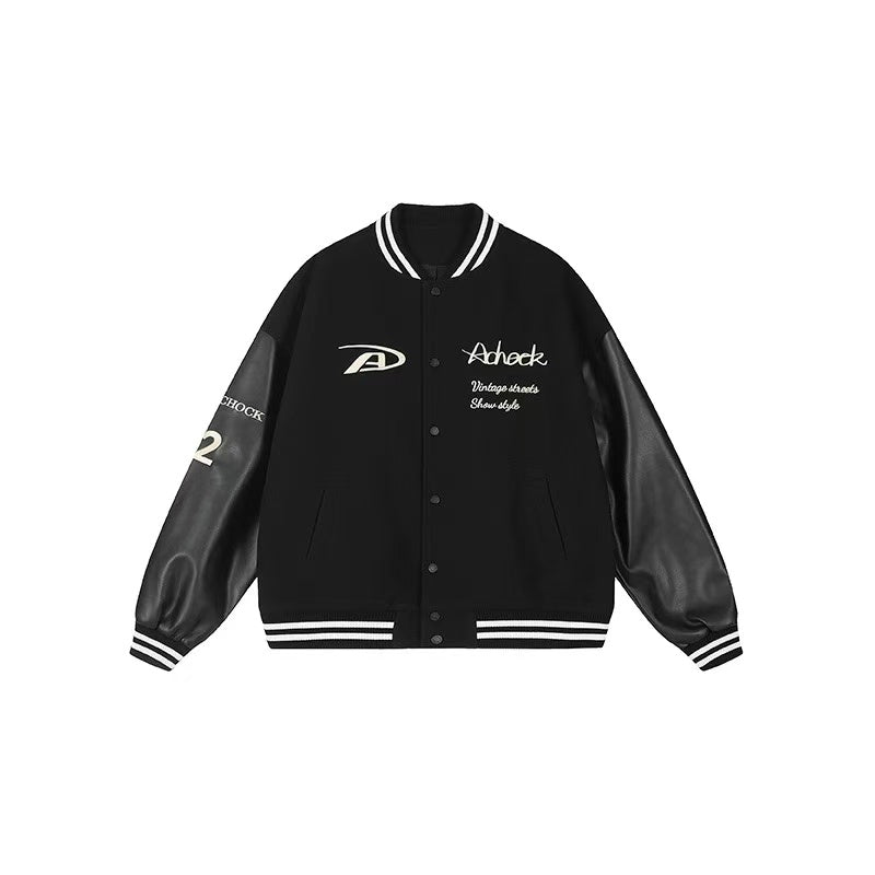 ACHOCK Basic Logo Embroidered Baseball Jacket