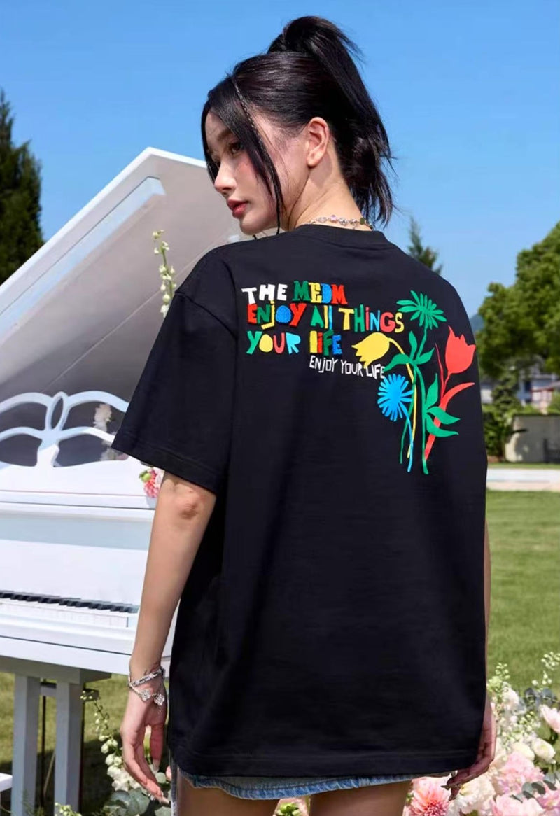 MEDM Colorful Floral Paper-cut Short-sleeved T-shirt