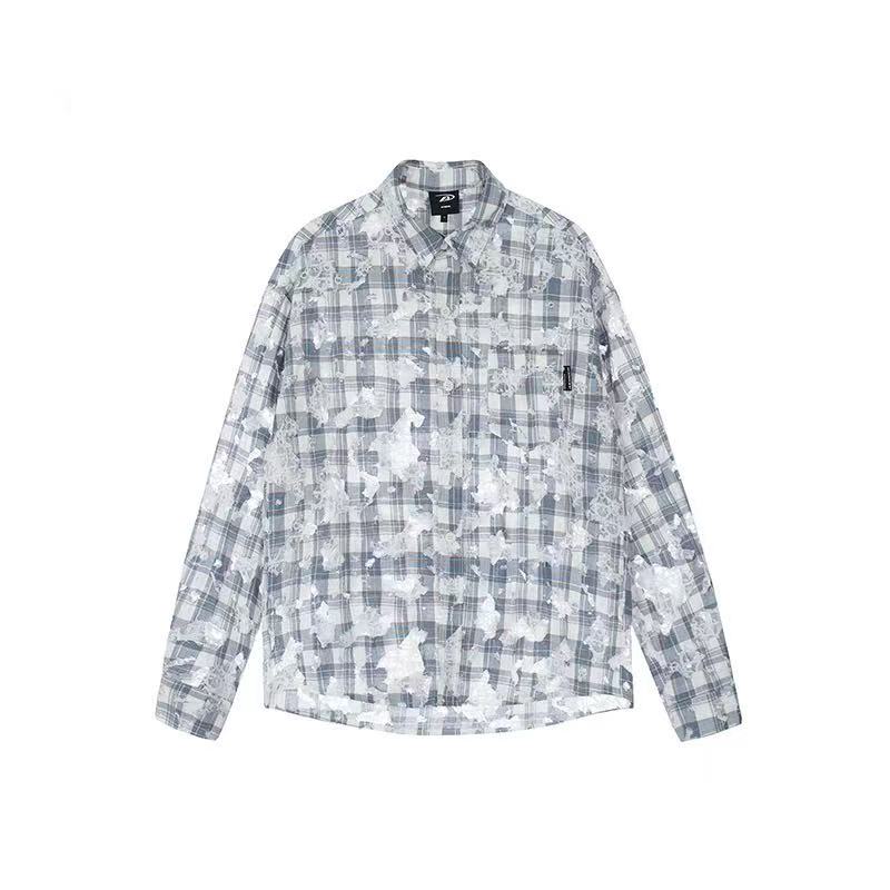 ACHOCK  Lace Lapel Plaid Long-sleeve Shirt