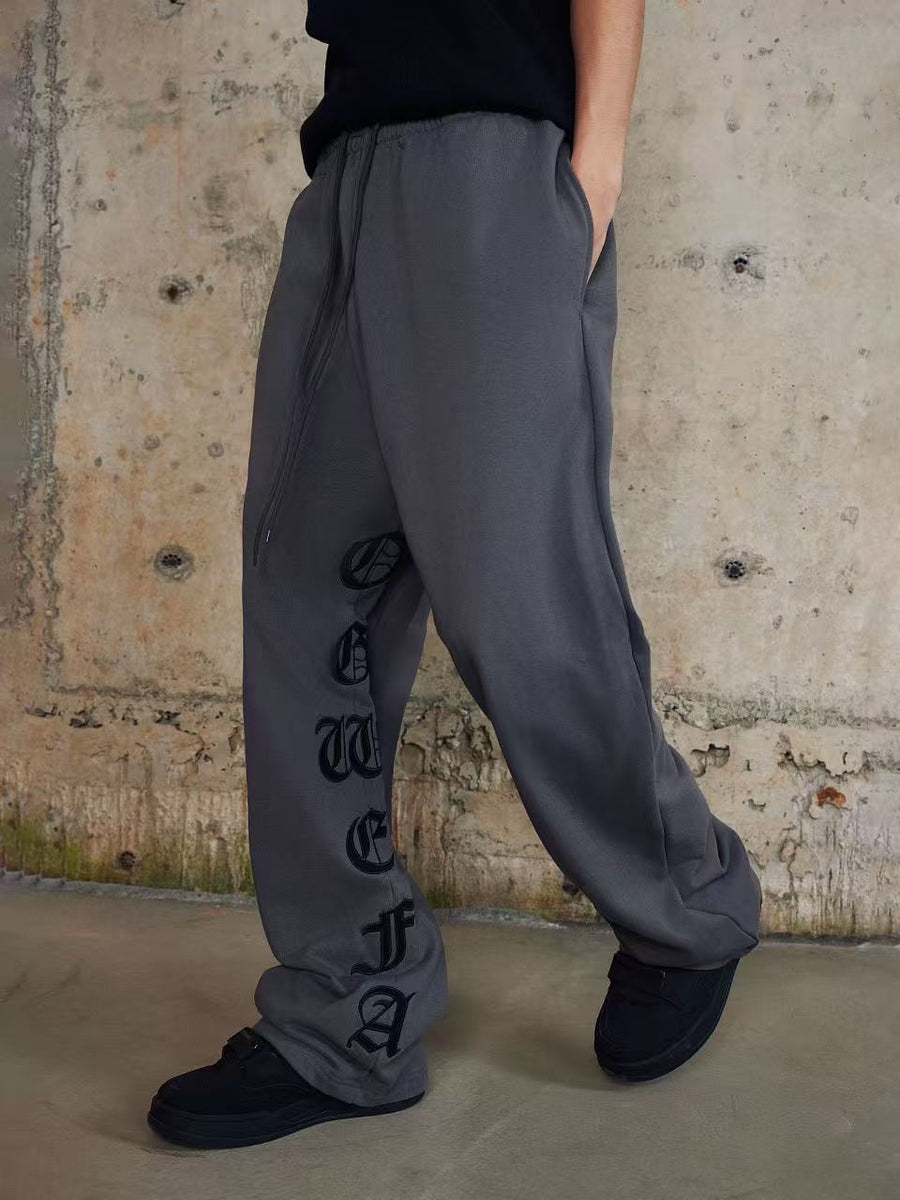 AFGK Embroidered Washed Casual Sports Pants