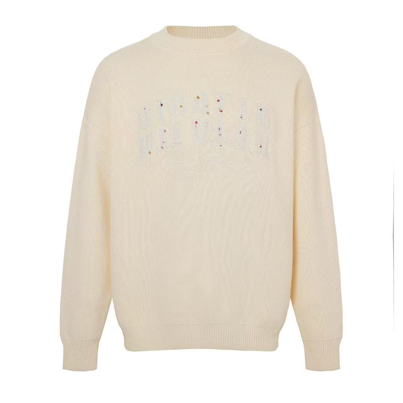 BIPOLAR Patch Embroidered Round Neck Pullover Sweater