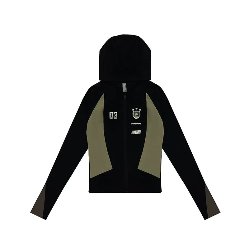 FDR Retro Contrast Patchwork Hooded Sweatshirt (For Women)