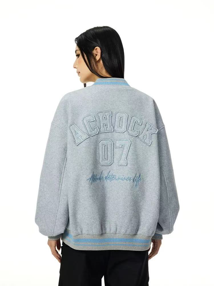 ACHOCK Retro Three-dimensional Embroidered Baseball Jacket