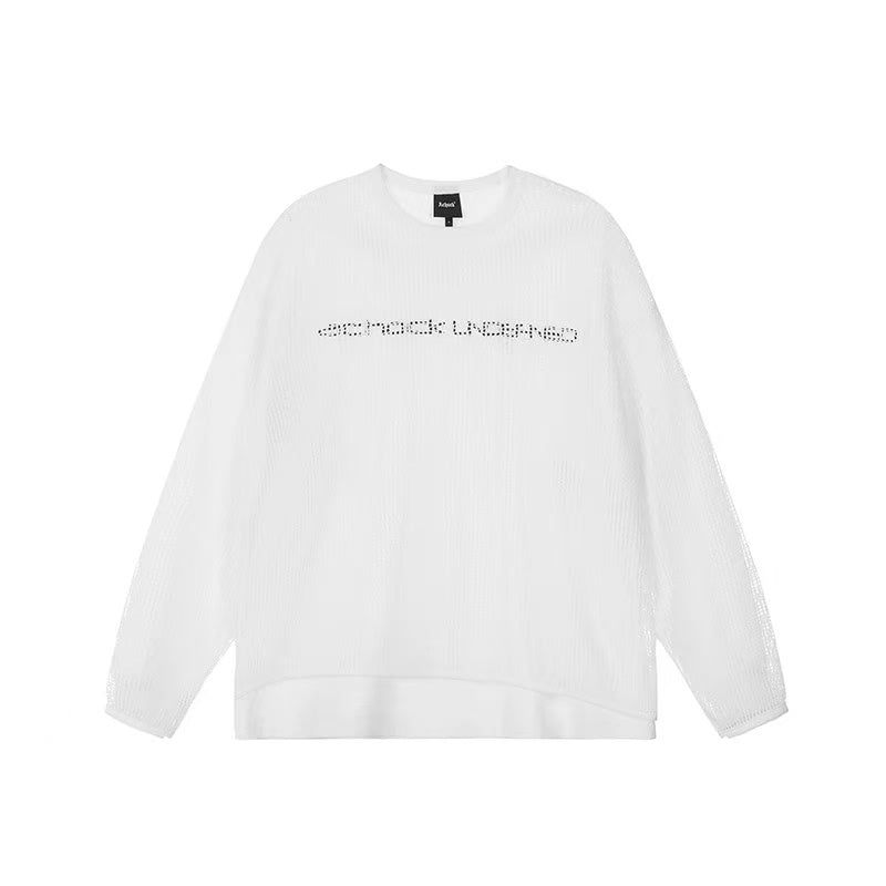 ACHOCK Fake Two-piece Heavy-duty Hollow Printed Long-sleeved T-shirt