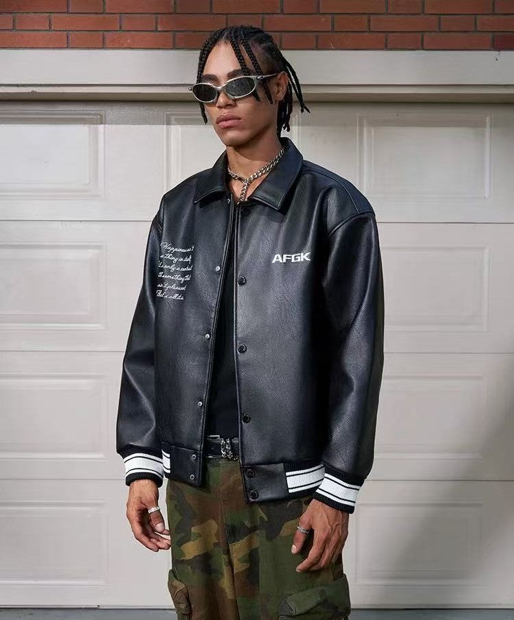 AFGK Star Angel Embroidered Leather Jacket