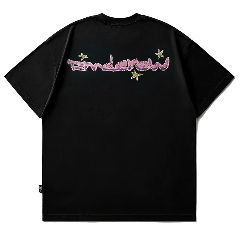 REMEDY Hand-painted Stars Print Short-sleeved T-shirt