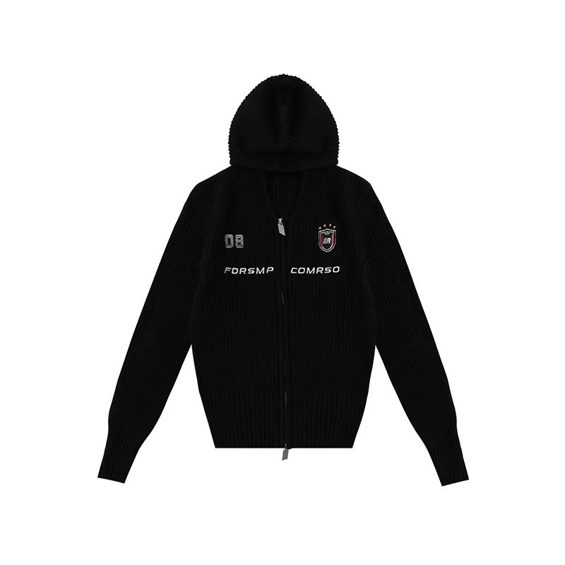 FDR Slim Fit Badge Knitted Zipper Hoodie (For Women)