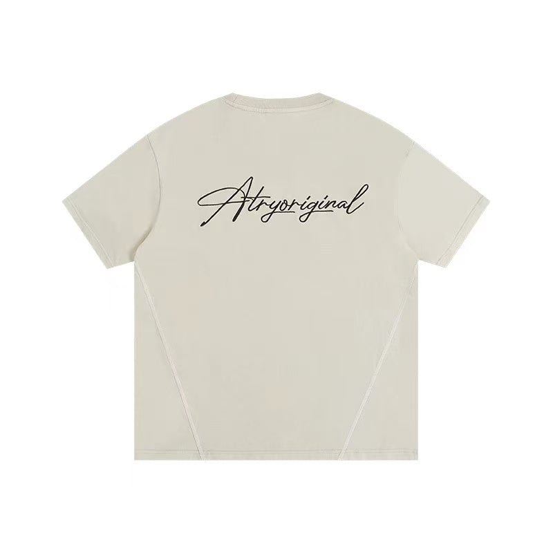 ATRY Washed Distressed Topstitch Embroidered T-shirt