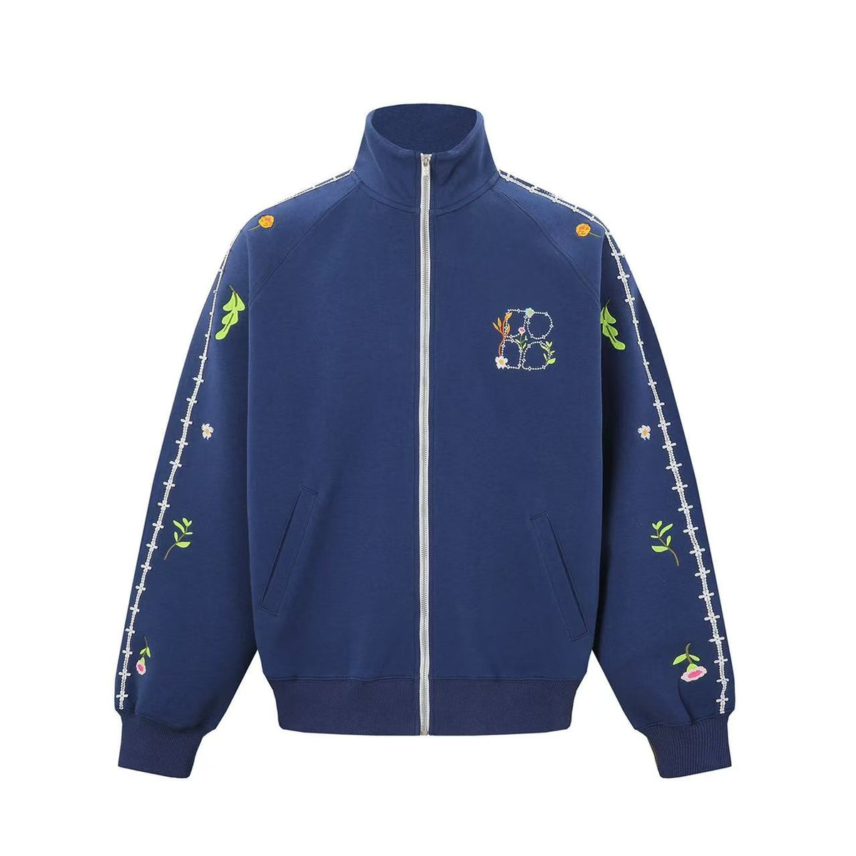 BIPOLAR Floral Embroidered Zipper Sweatshirt