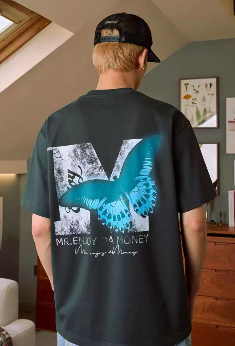 MEDM Luminous Butterfly Thermoset Oil Print Short Sleeve T-Shirt