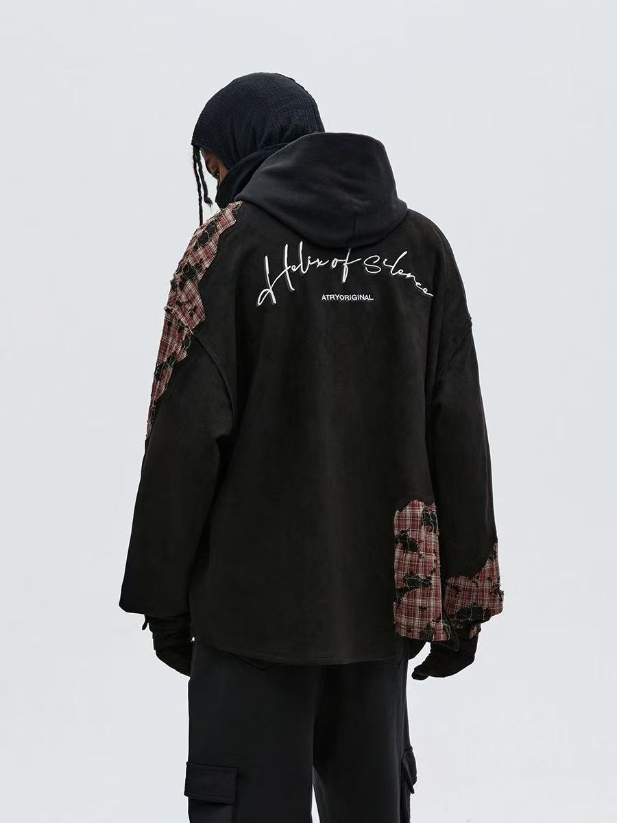 ATRY  Destructive Plaid Patchwork Irregular Jacket