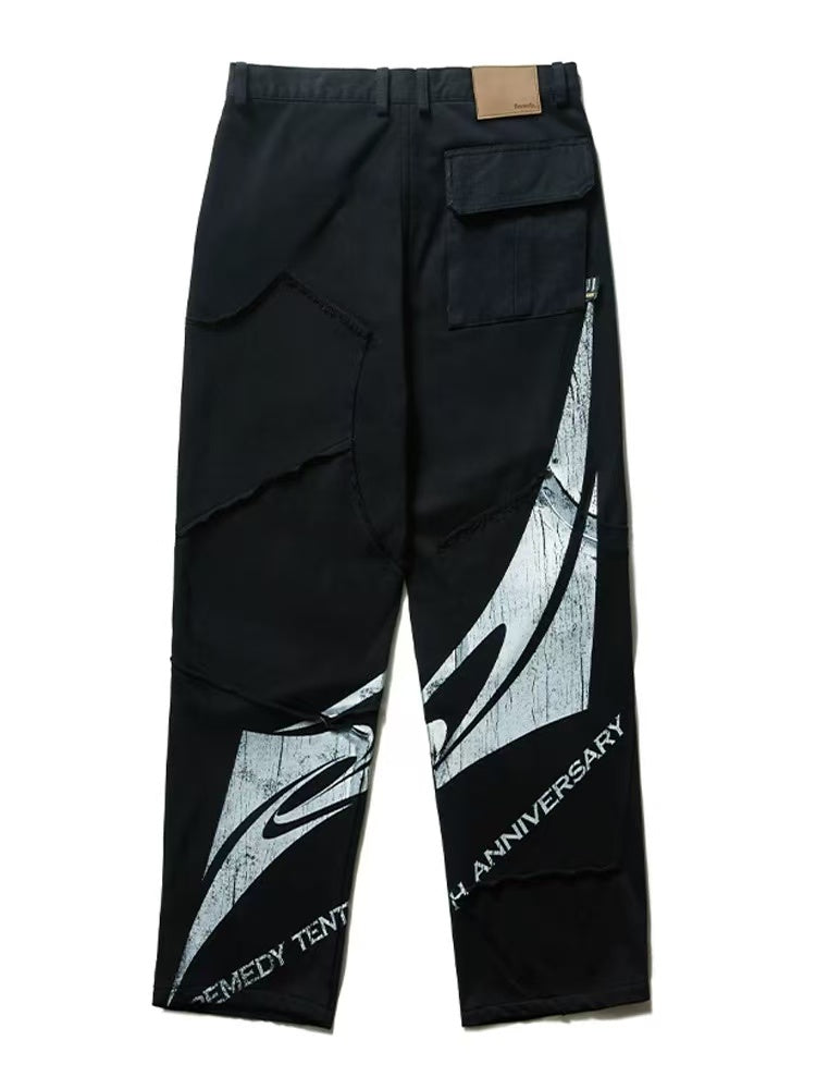 REMEDY Swirl R-shaped Patchwork Retro Distressed Trousers