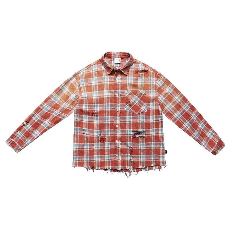 REMEDY Distressed Plaid Long-sleeve Shirt
