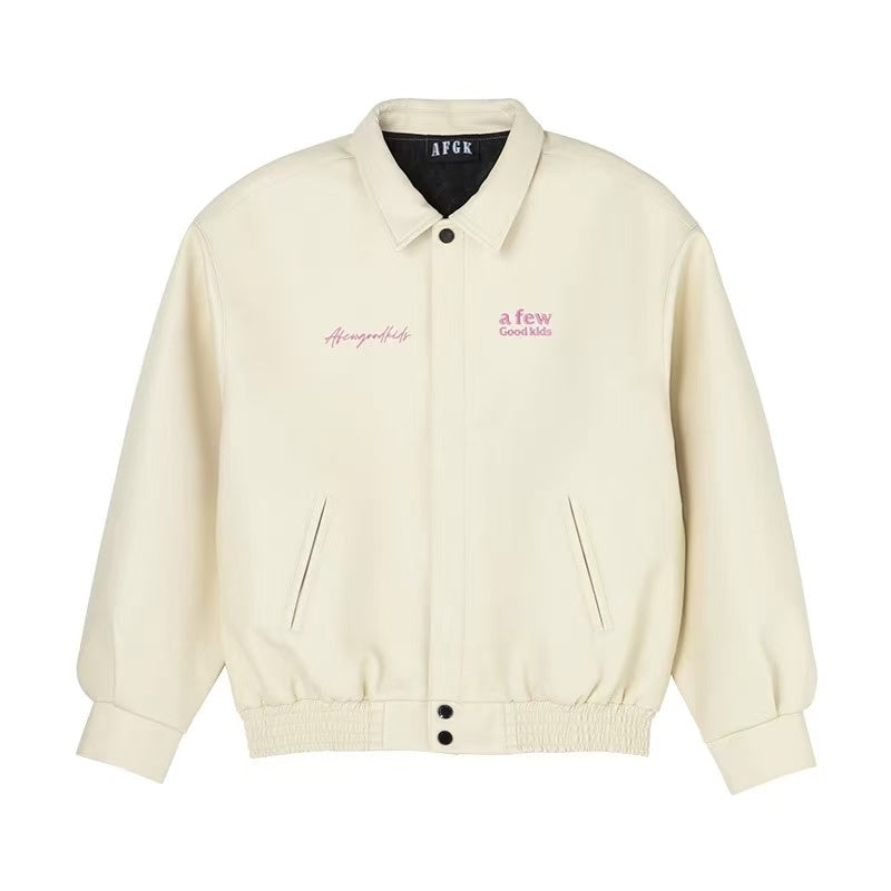 AFGK Logo Embroidered Leather Jacket