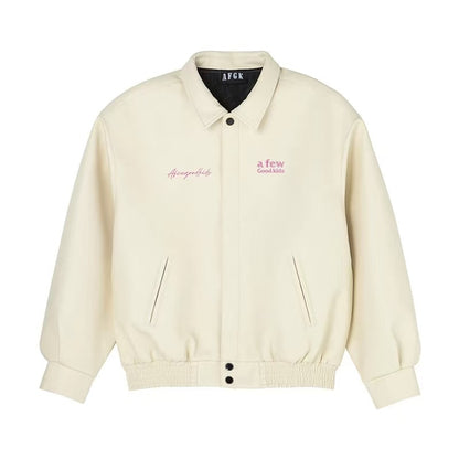 AFGK Logo Embroidered Leather Jacket