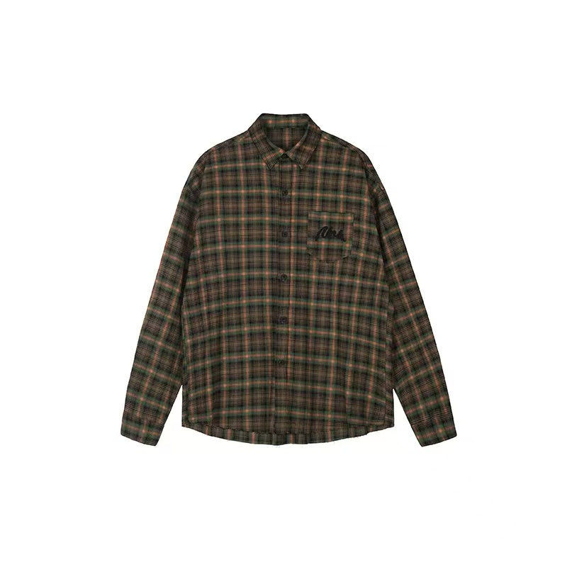 ACHOCK Retro Contrast Plaid Long-sleeve Shirt
