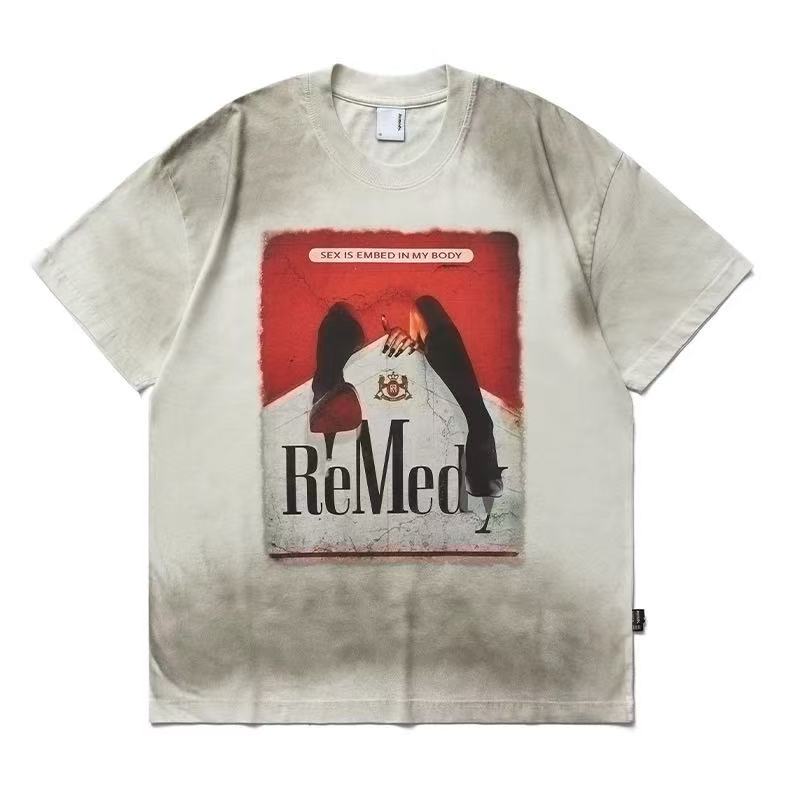 REMEDY Distressed Marlboro Design Short-sleeve T-Shirt
