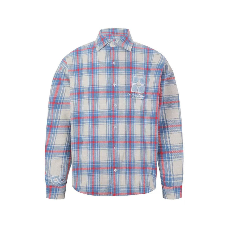 BIPOLAR Fleece patchwork Brushed Contrast plaid Tops