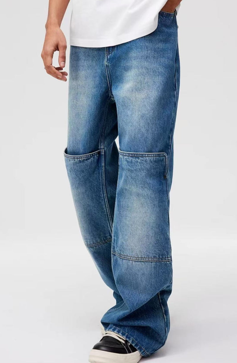 ATRY Retro Patch Washed Bootcut Denim Trousers