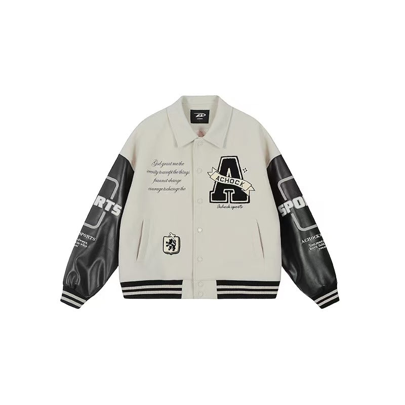 ACHOCK Embroidered Lapel Vintage Baseball Jacket
