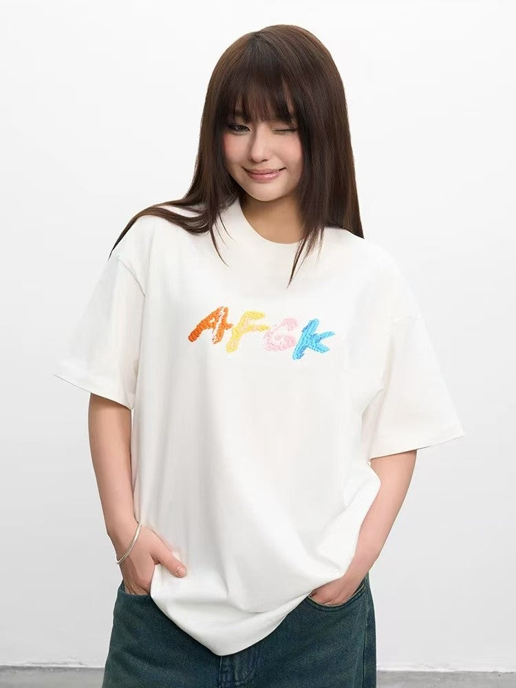 AFGK Colorful Logo Embroidered Short-sleeved T-shirt