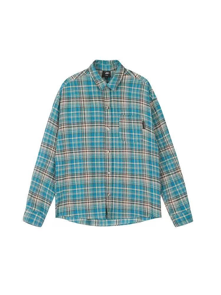 ACHOCK Retro Blue Plaid Long-sleeve Shirt