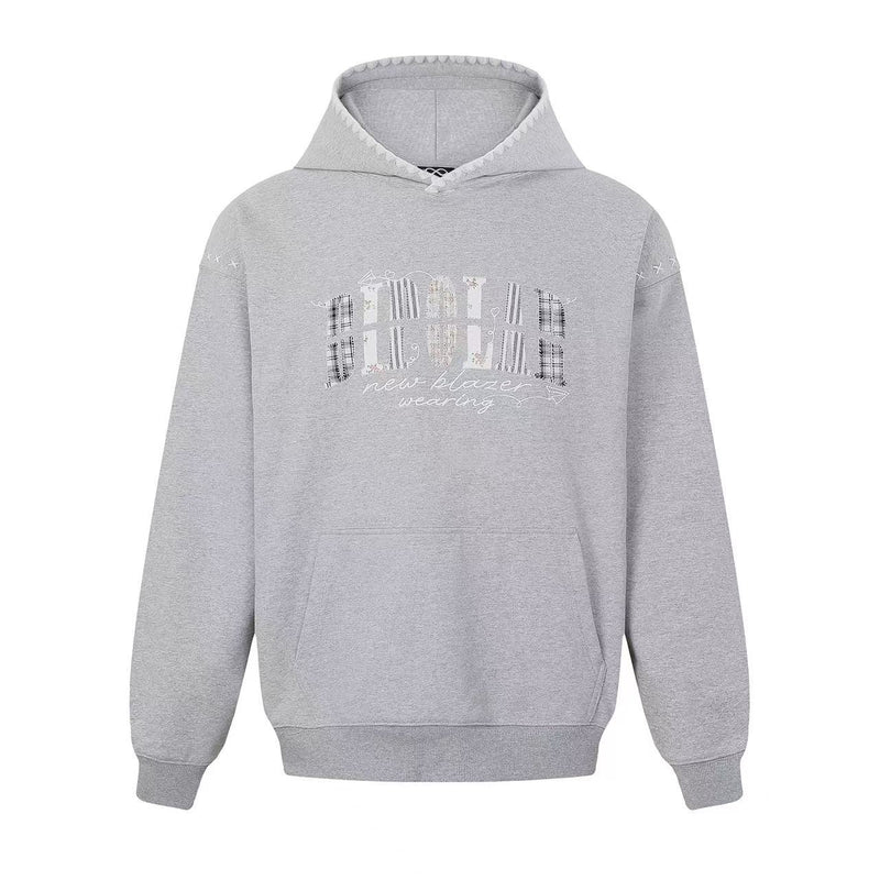 BIPOLAR Floral Striped Patchwork Shell Embroidered Hoodie