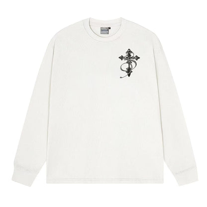STK Vintage Black and White Cross Long-Sleeve T-Shirt