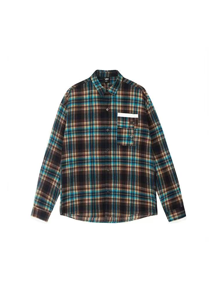 ACHOCK Plaid Pocket Long-sleeve Shirt