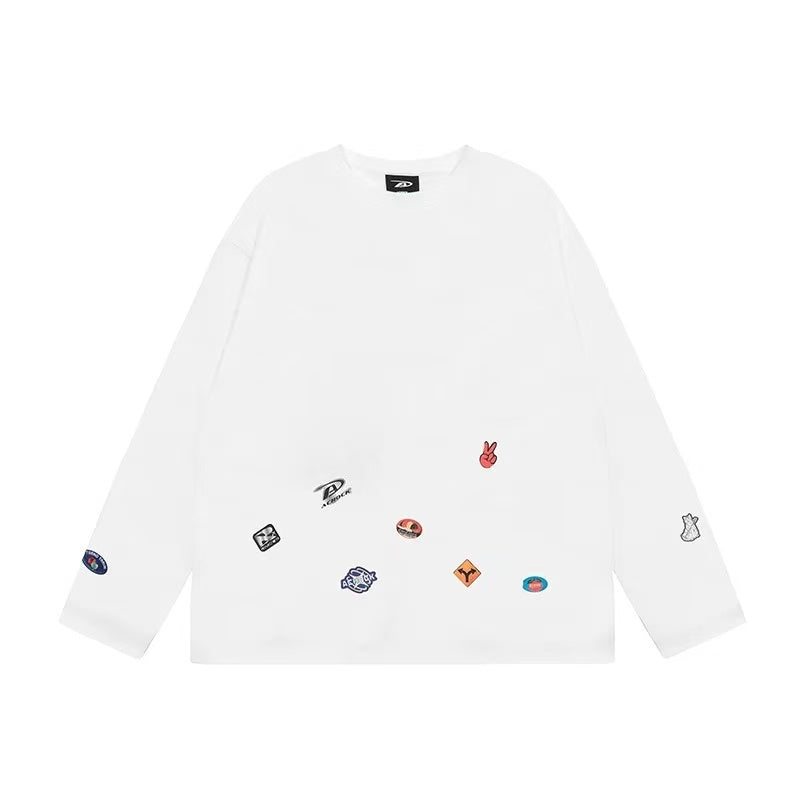 ACHOCK Creative Cartoon Sticker Long-sleeved T-shirt