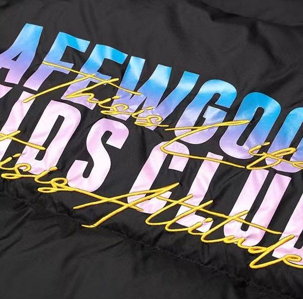 AFGK Embroidery Gradient Handwritten Font Down Jacket