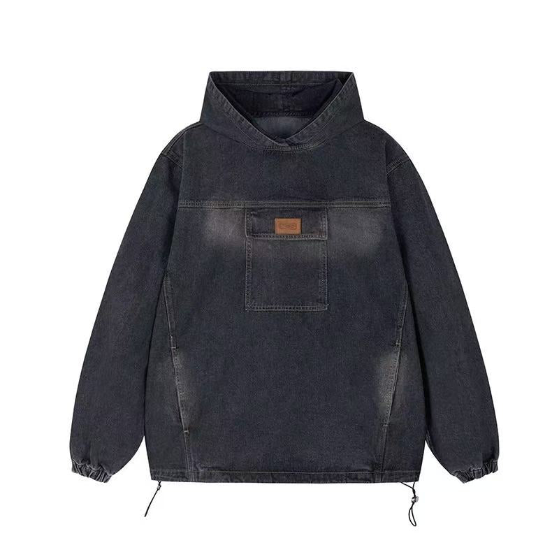ICONSLAB Washed Denim Drawstring Split Hoodie