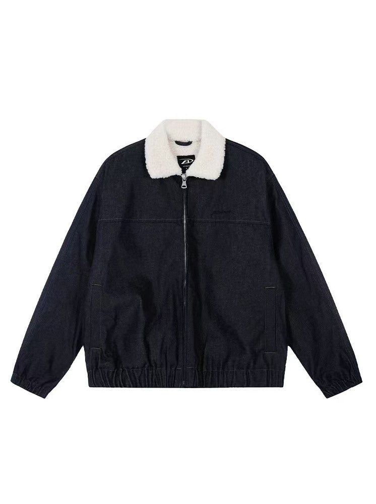 ACHOCK Denim Faux Sherpa Lapel Warm Thicken Jacket