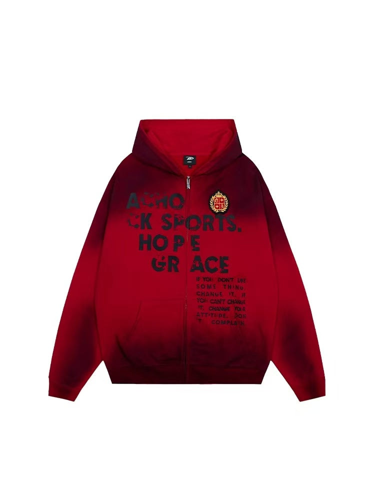 ACHOCK Logo High Street Distressed Zipper Sweatshirt