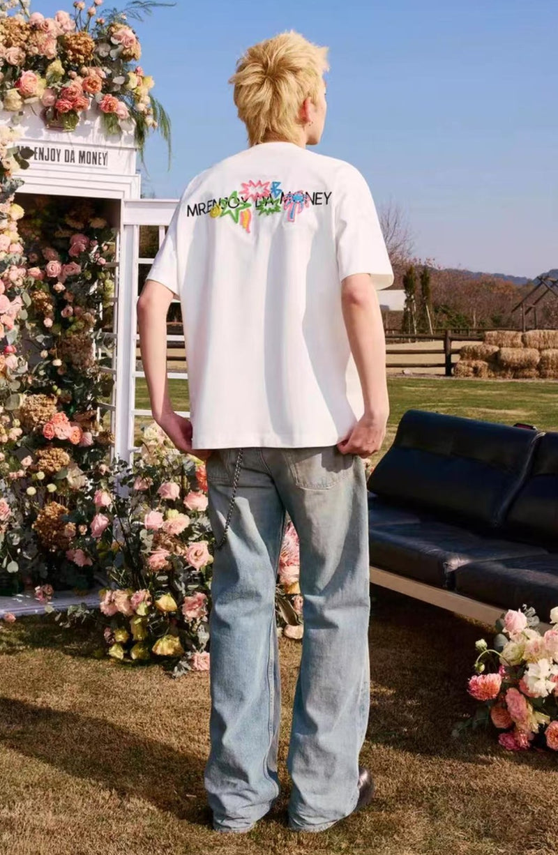 MEDM Coconut Tree Star Embroidered M Logo Summer Short-sleeved T-shirt