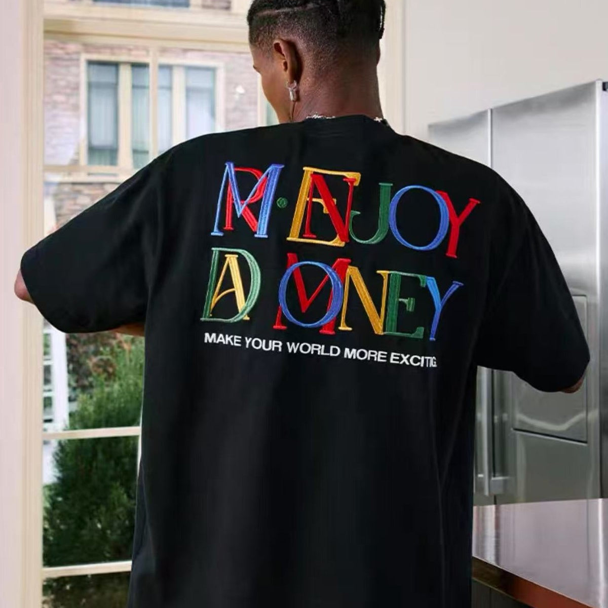 MEDM  Rainbow Letter Embroidered Logo Short-sleeved T-shirt