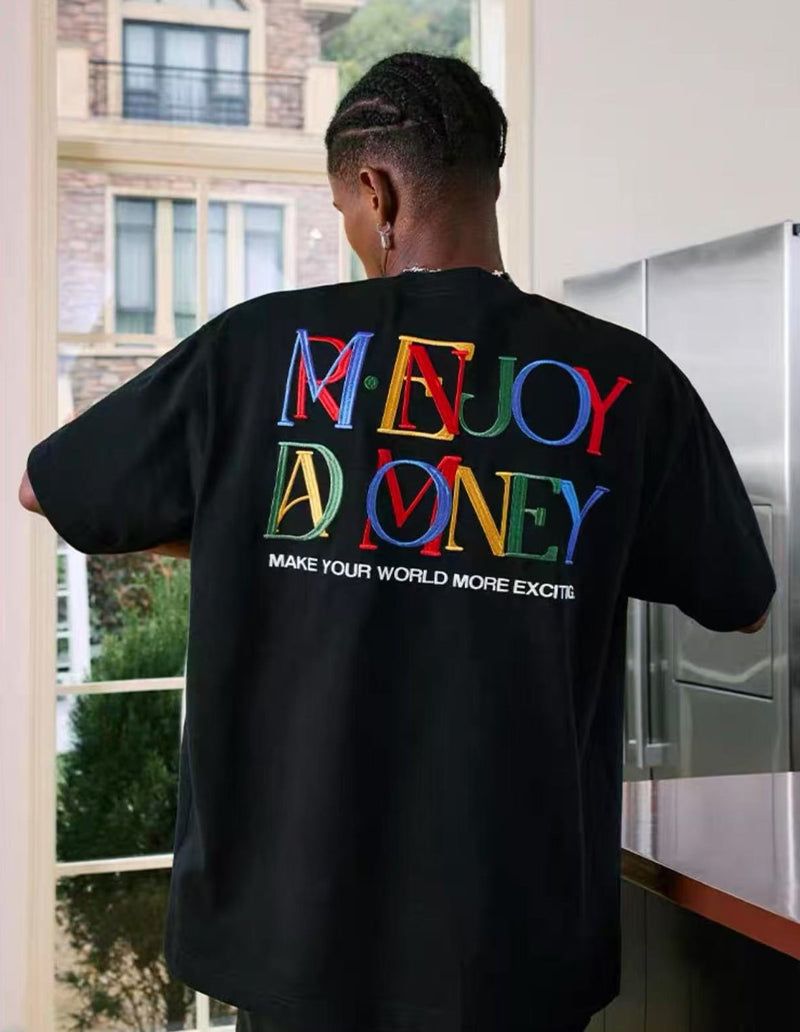 MEDM  Rainbow Letter Embroidered Logo Short-sleeved T-shirt