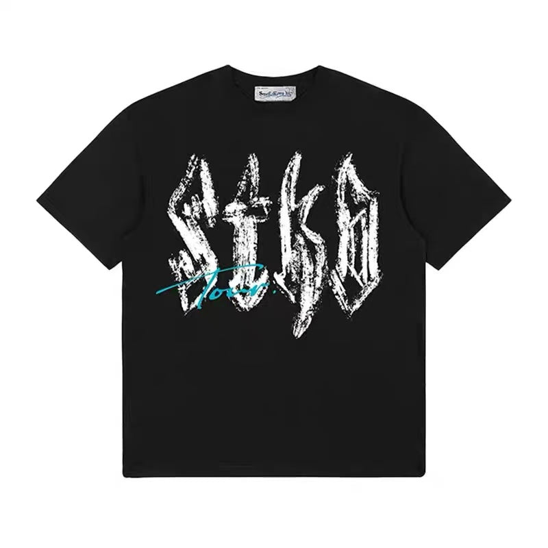 STK Vintage Font Logo Print Crew Neck T-Shirt
