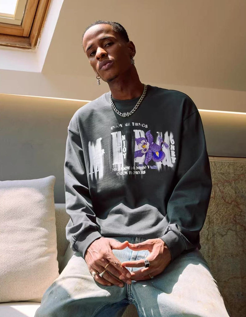 MEDM Phantom Floral Embroidered Long Sleeve T-Shirt